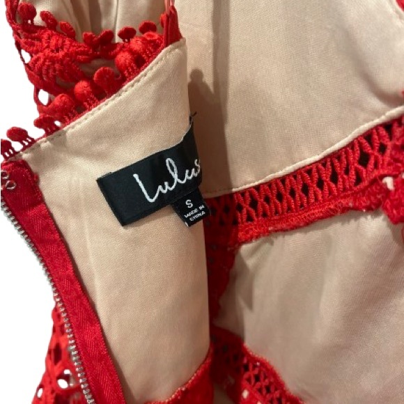 NWOT Lulus Beauty and Lace Red and Nude Crochet Lace Mini Dress Size Small - Picture 7 of 8